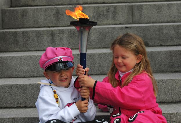 Boy and girl in pink