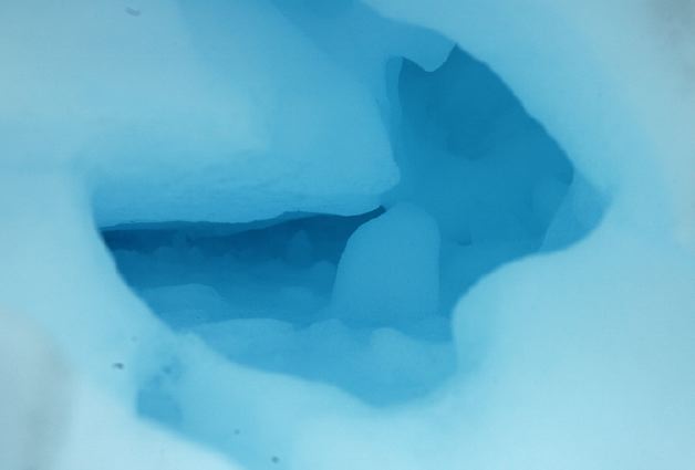 Blue snow hole